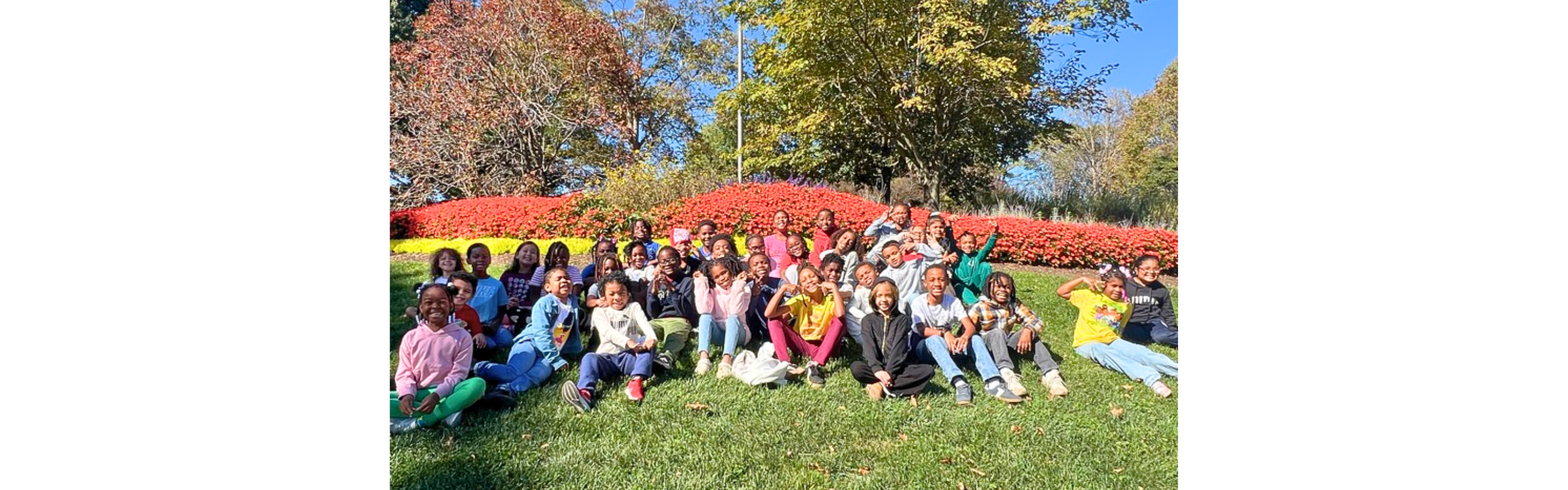 Woodlawn Elementary students posing for picture in Glenwood Gardens during the  Walk-A-Thon October 16, 2025