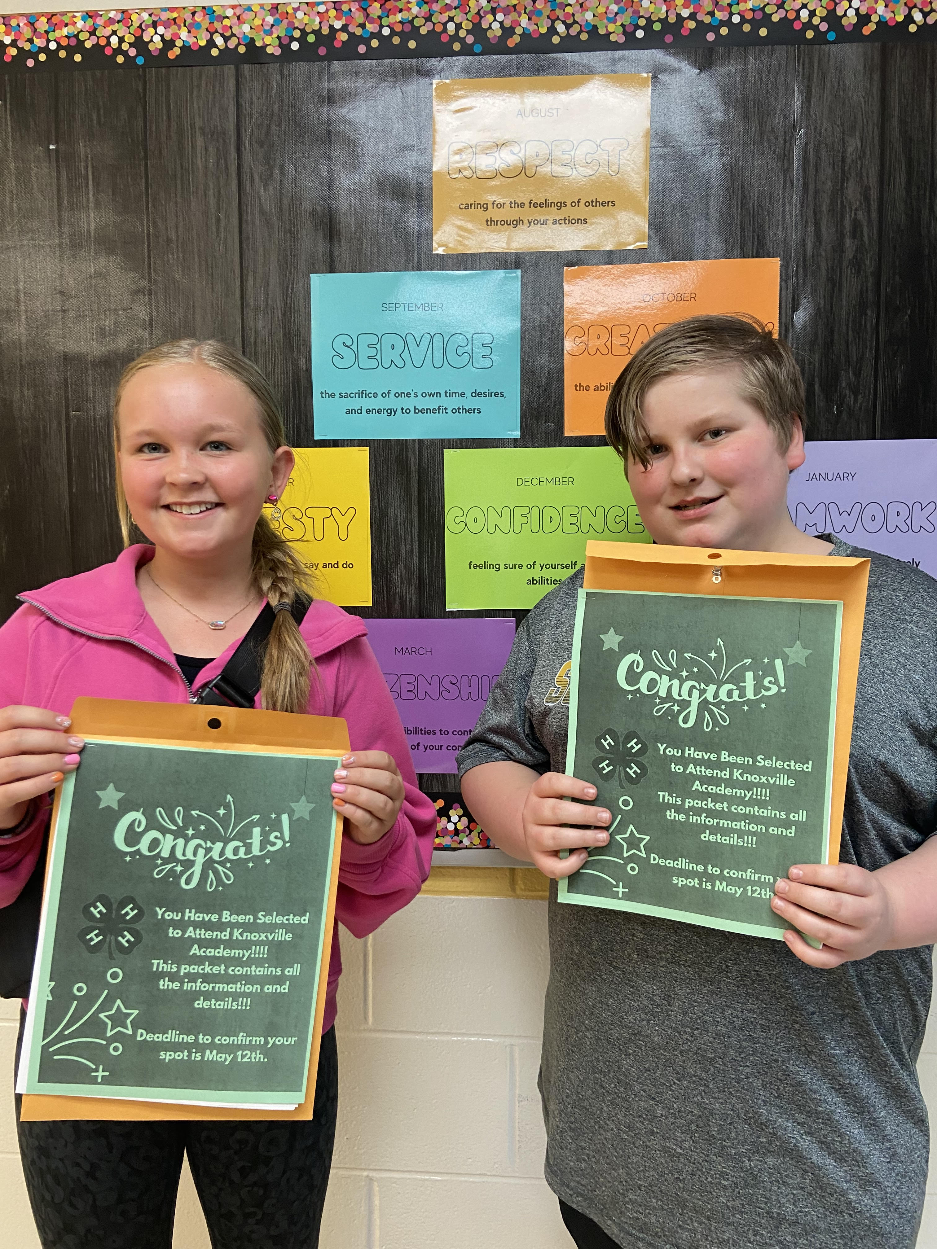 Anna Claire Kelley and James Arnold were selected to attend the 4-H Knoxville Academy this summer! This is a huge accomplishment and we are so excited for them!