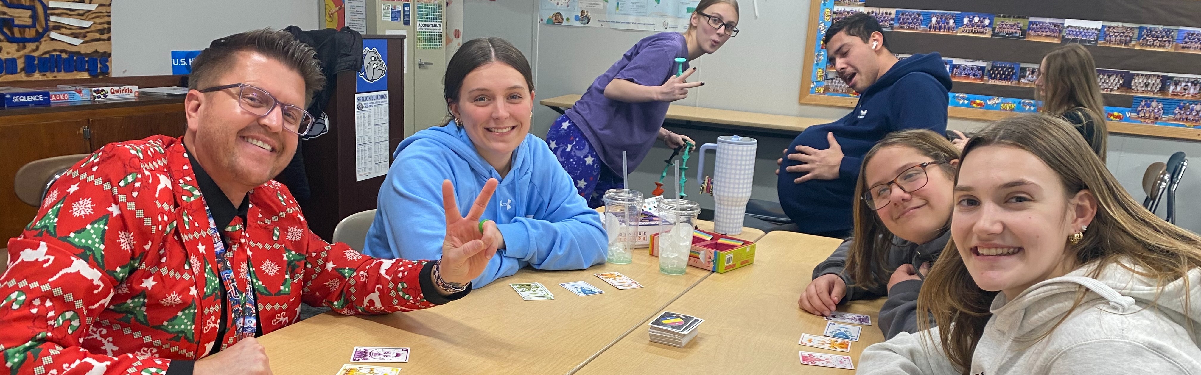 Senior high school kids playing game 