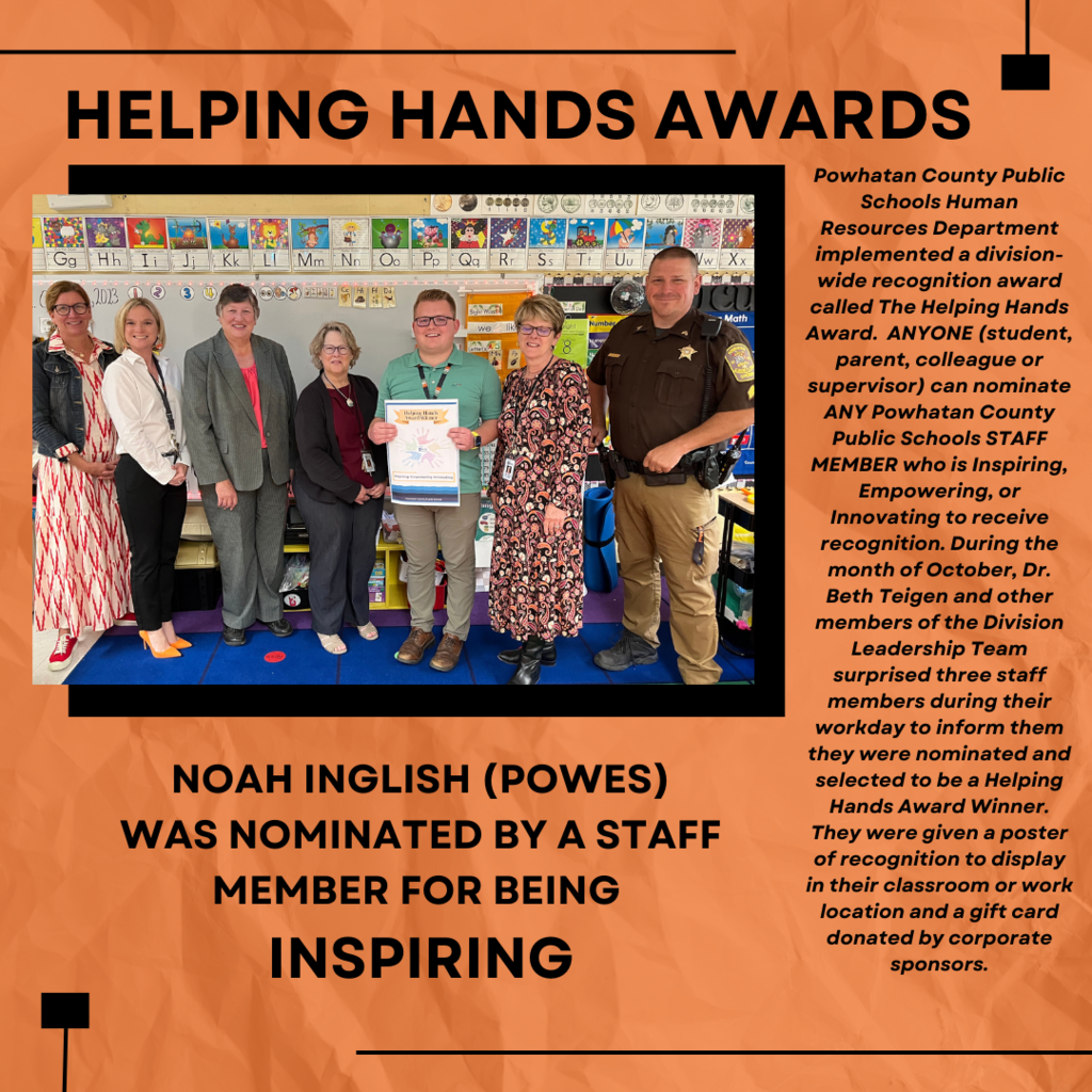 Noah Inglish Helping Hands Award Recognition