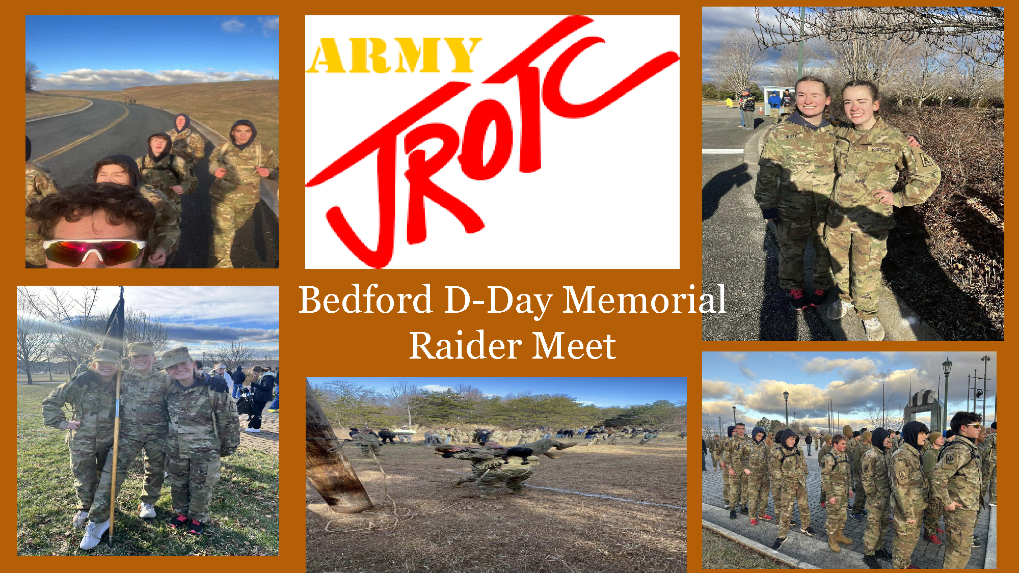 February 17th, we had a Raider Competition at the Bedford D Day Memorial. The Cadets competed and had a great time. Caleb Edling won 1st place for the fastest 1 mile run time.