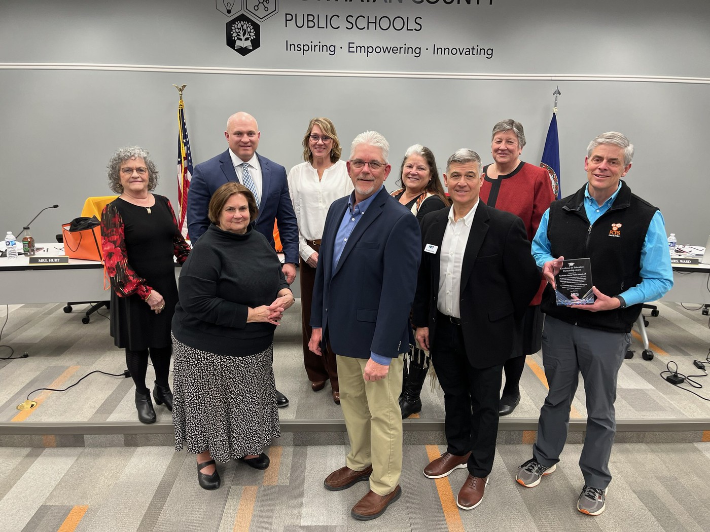 The School Board received the Excellence in Education Partnership Award on behalf of PCPS from HES Facilities Management.