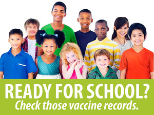 Ready for School? Check those vaccine records. Students standing in background