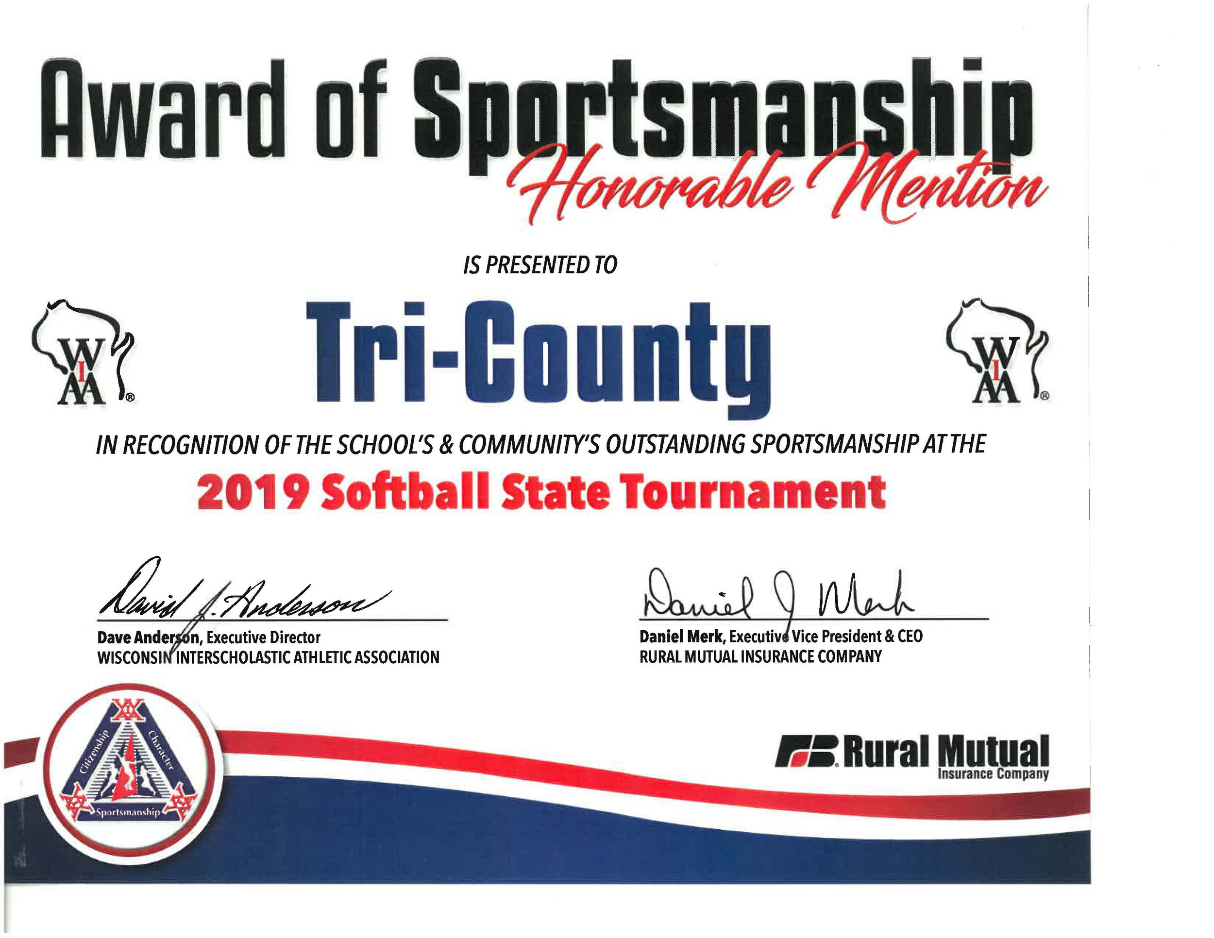 Award of sportsmanship certificate 