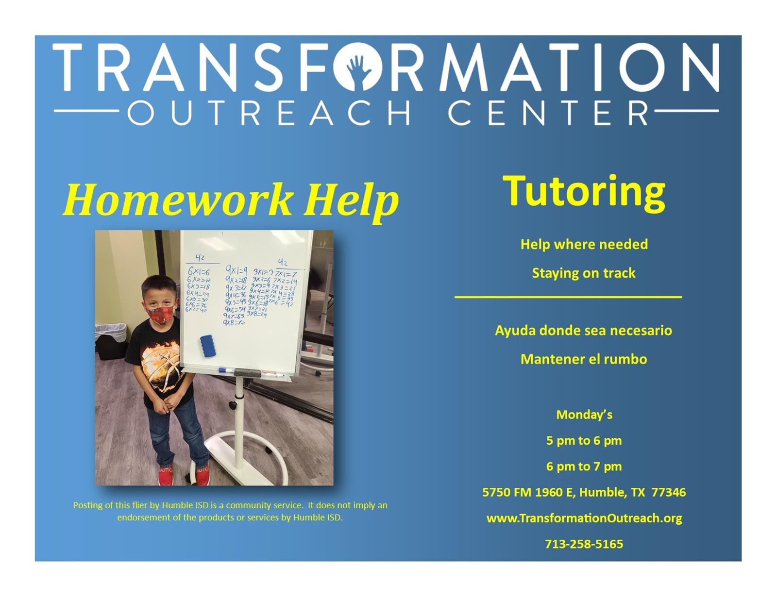 Transformation Outreach Homework Help