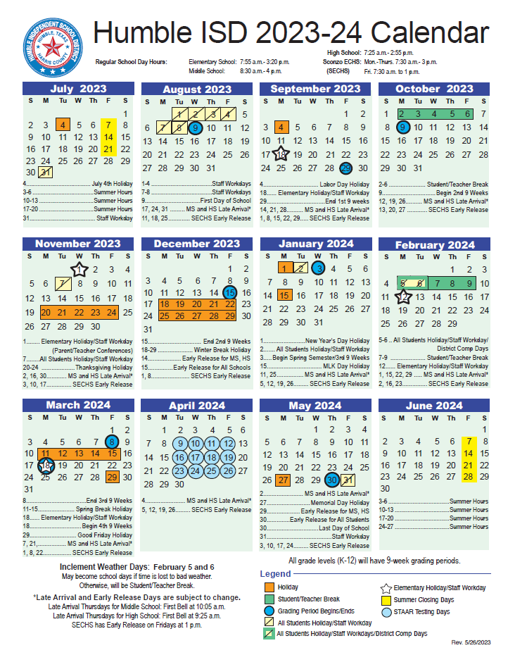 Academic Calendar | HUMBLE