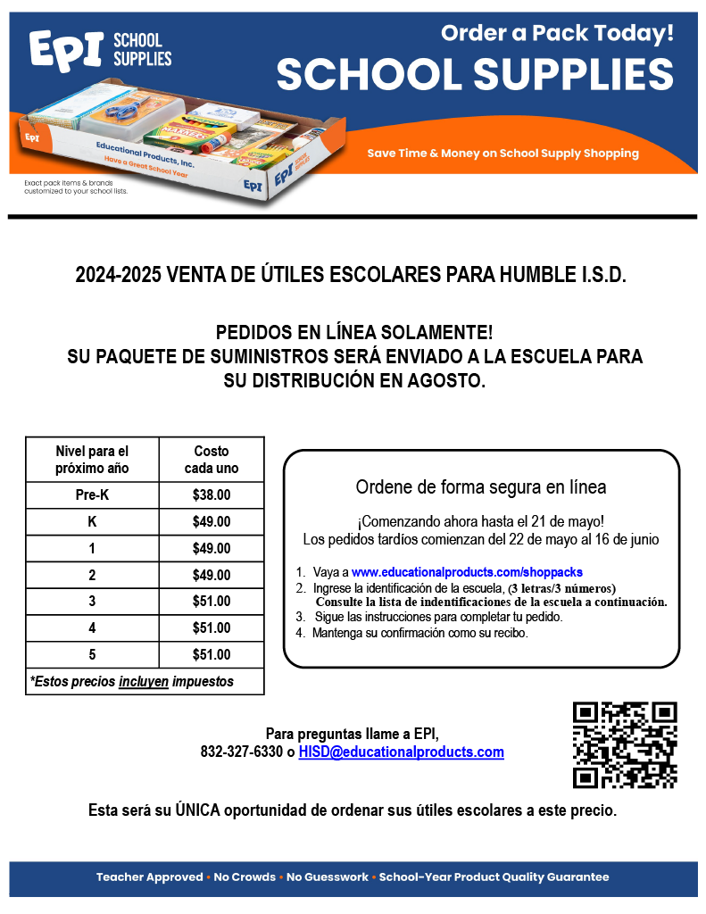 EPI School Supplies Spanish