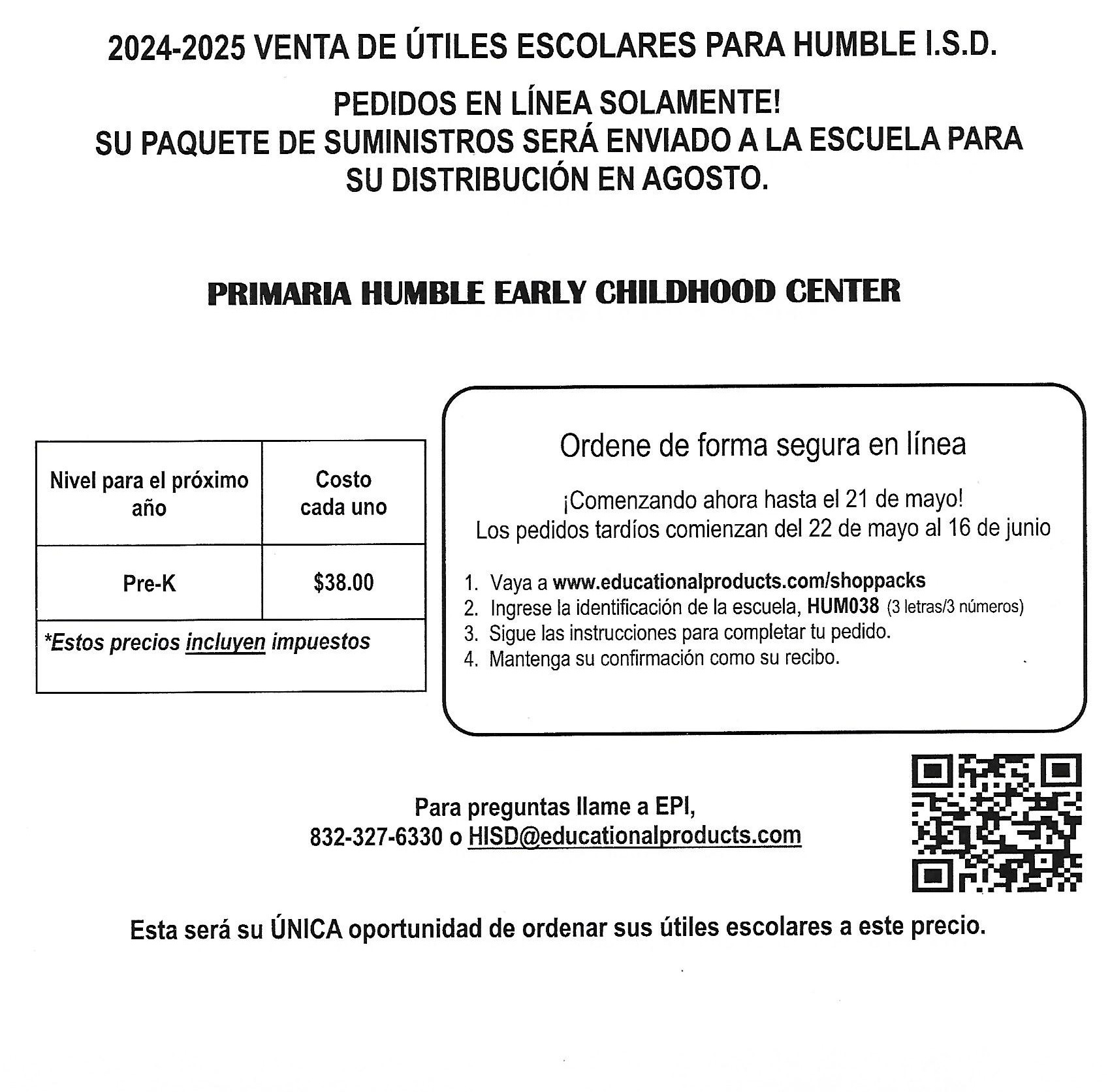 ECC School Supply List Spanish