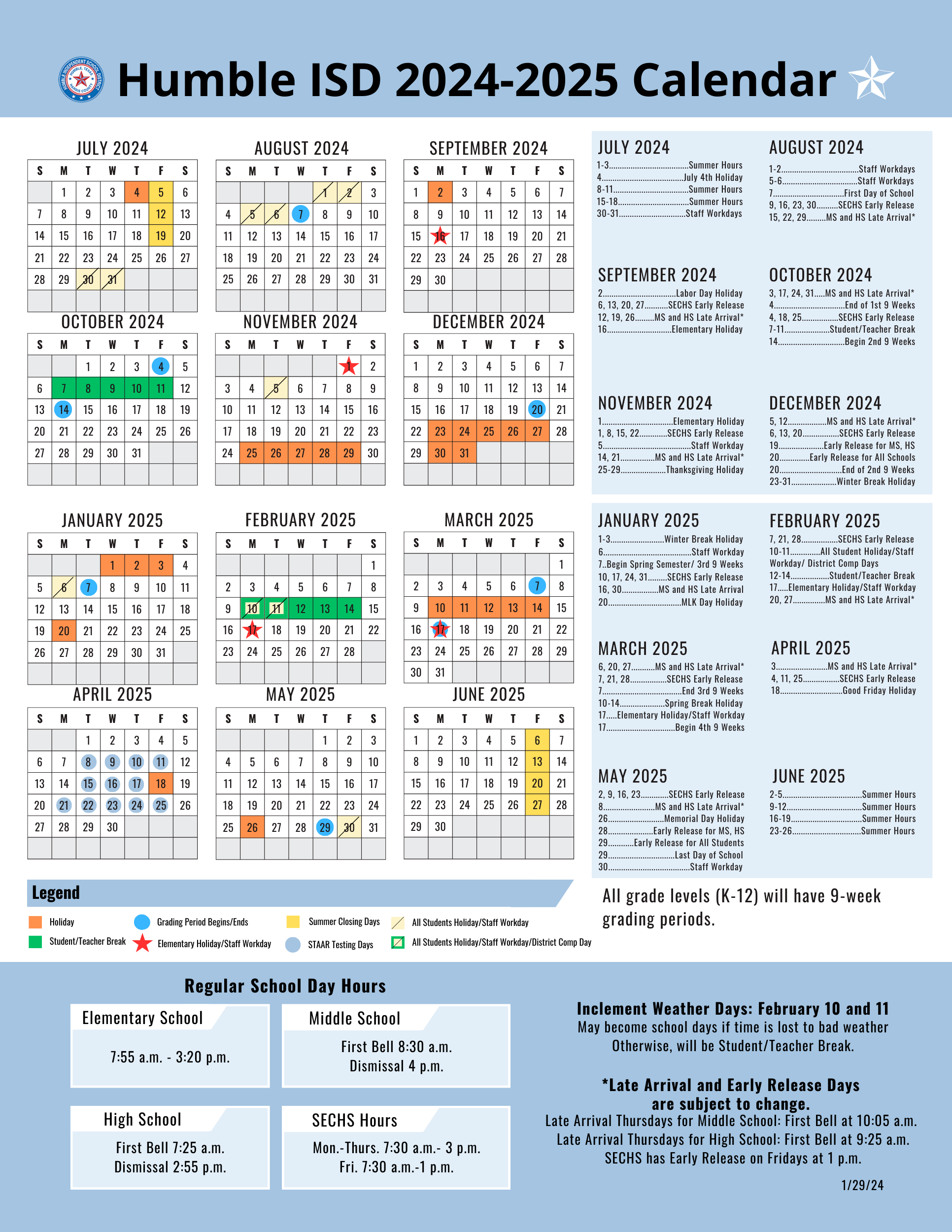 Humble Isd 2025 School Calendar Marne Sharona