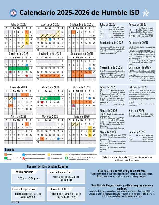 Calendario 2025-2026 de Humble ISD