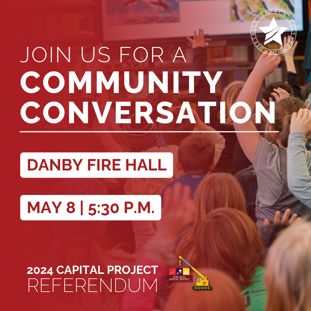 Graphic Reads: Join us for a community conversation - danby fire hall - may 8 at 5:30 p.m. 2024 capital project referendum