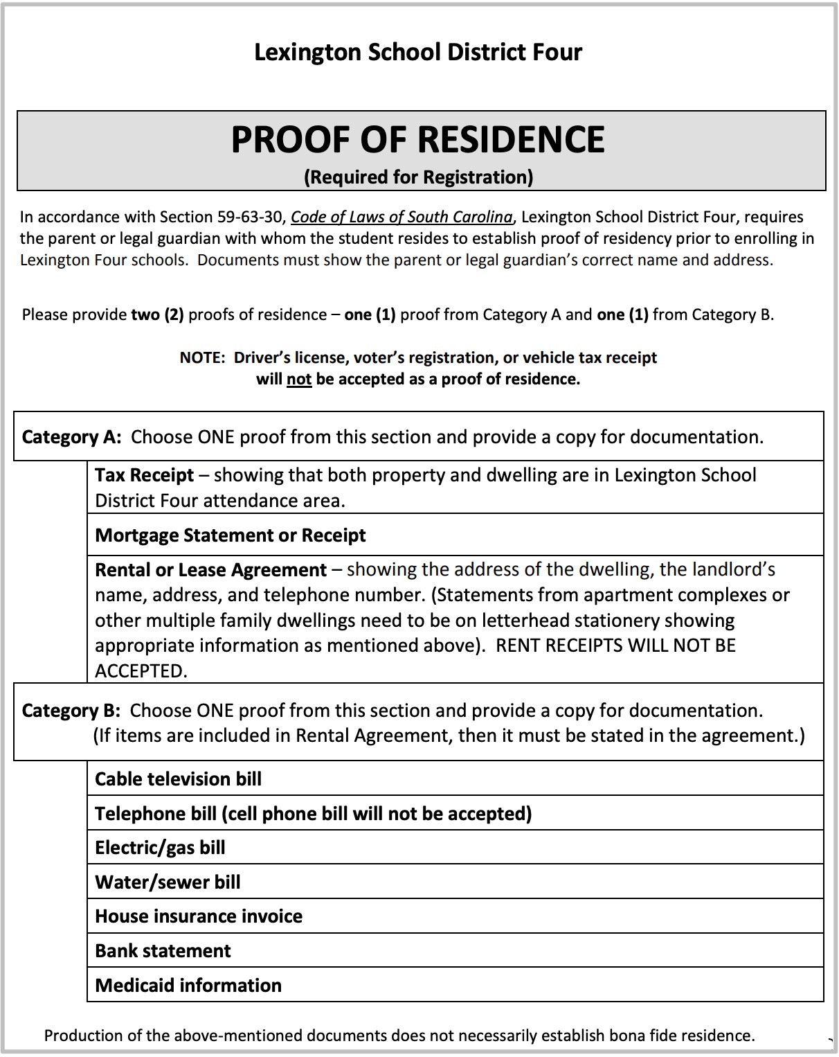 Proof of Residence Form