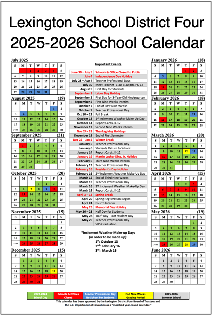 Lexington 4 - 2025-2026 Academic Calendar
