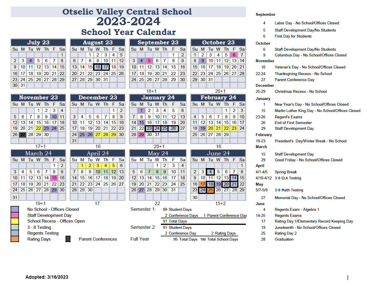 Otselic Valley Central School District Calendar 2024 - PublicHolidays.com