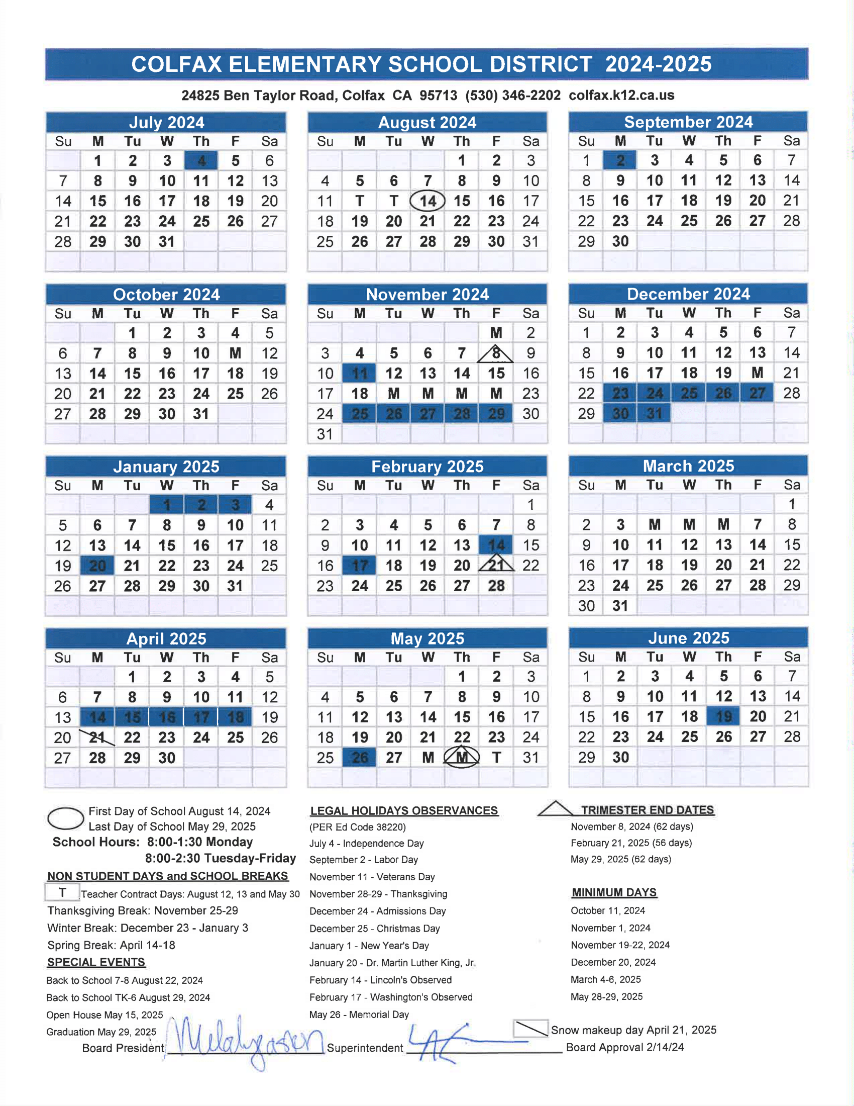 School Calendar 2024-2025