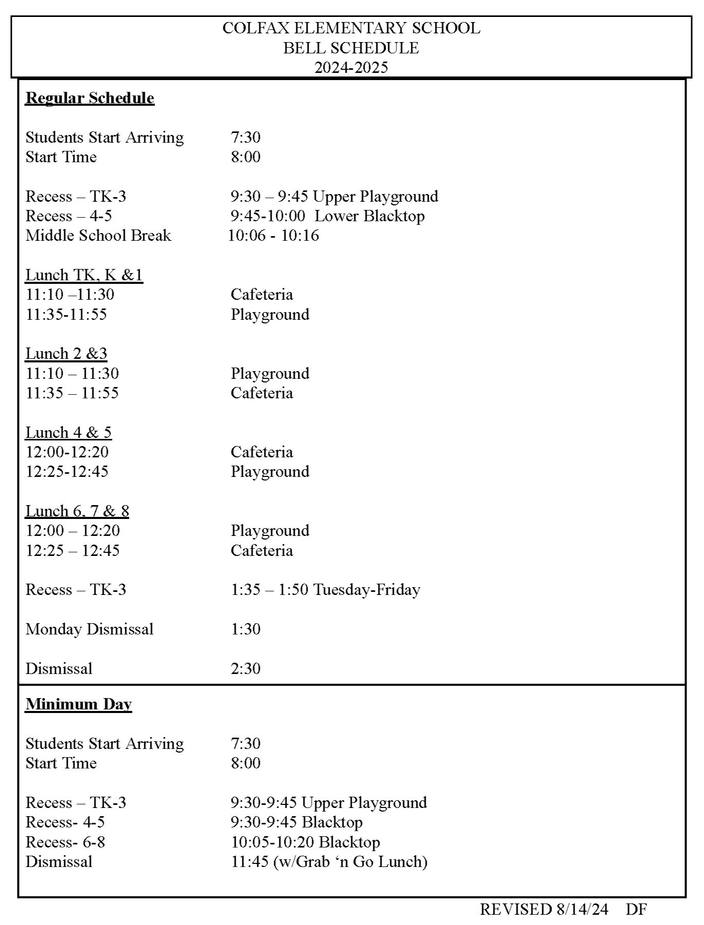 School Bell Schedule