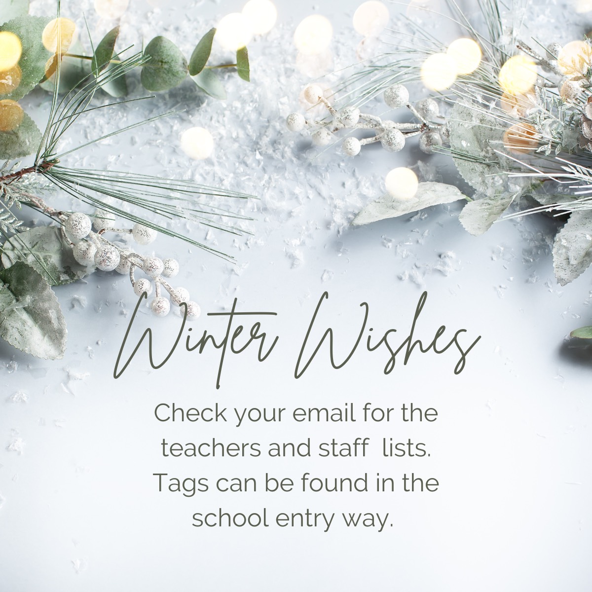 Winter Wishes flyer for teacher donations at SIS