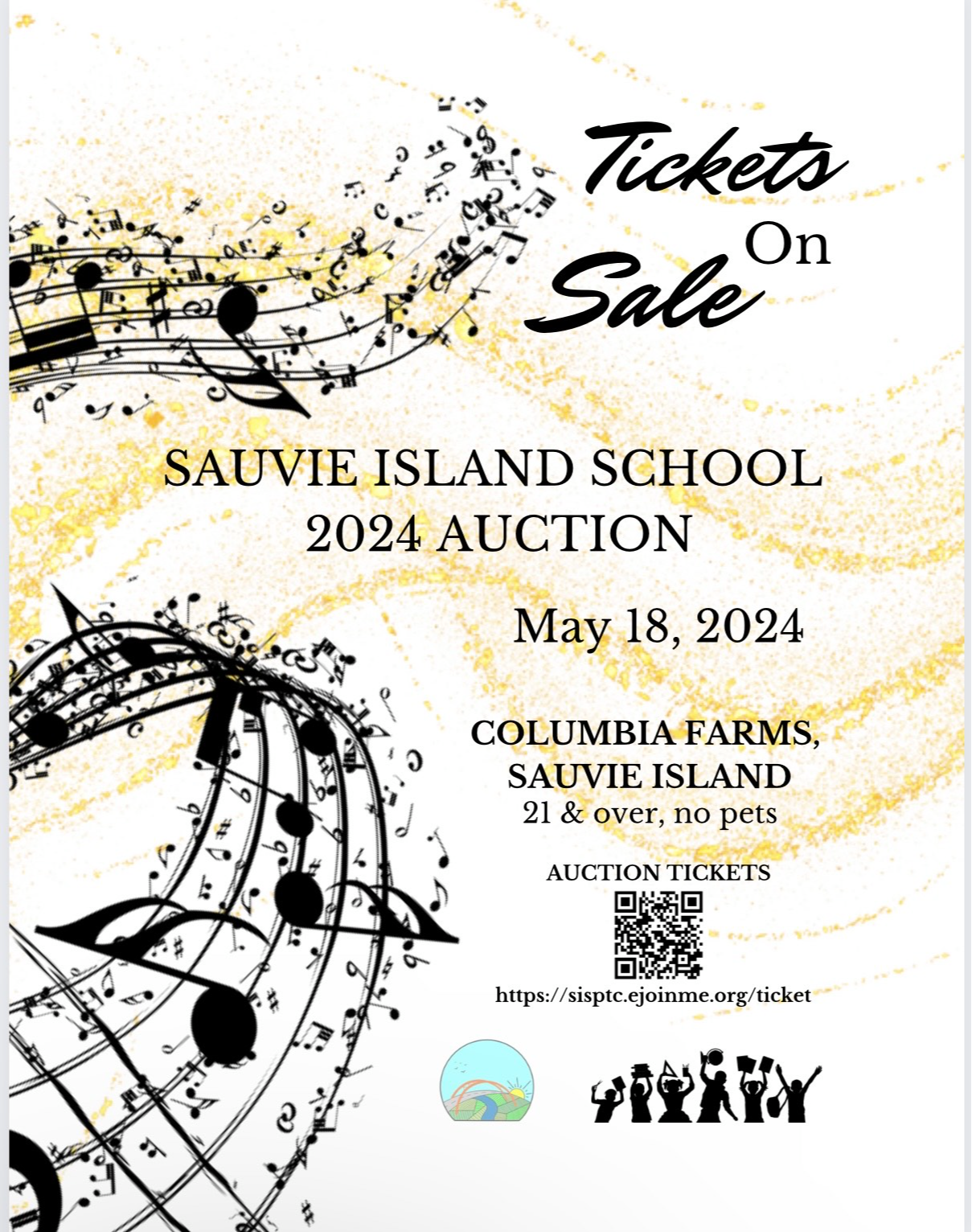 2024 SIS auction flyer with musical notes