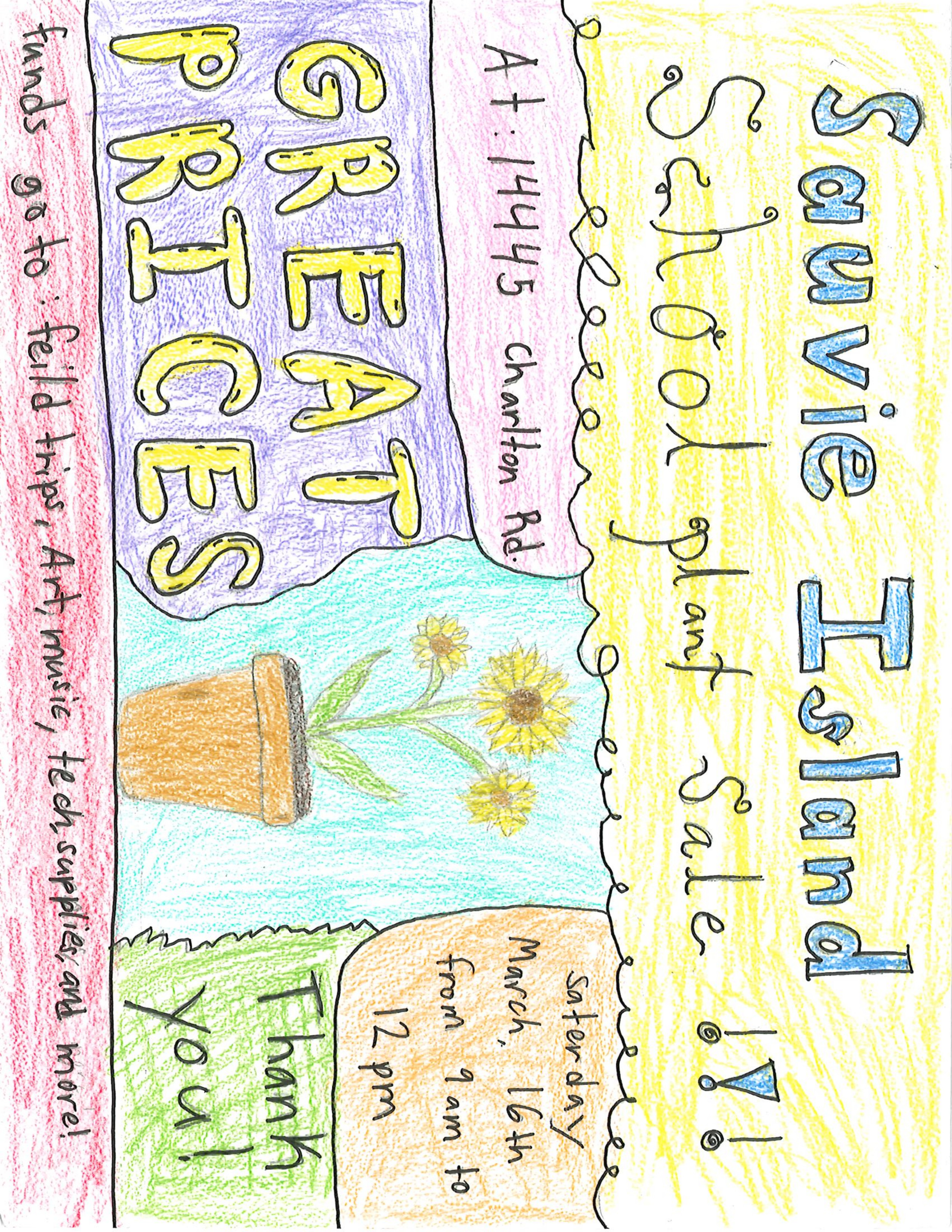 Student-drawn plant sale flyer