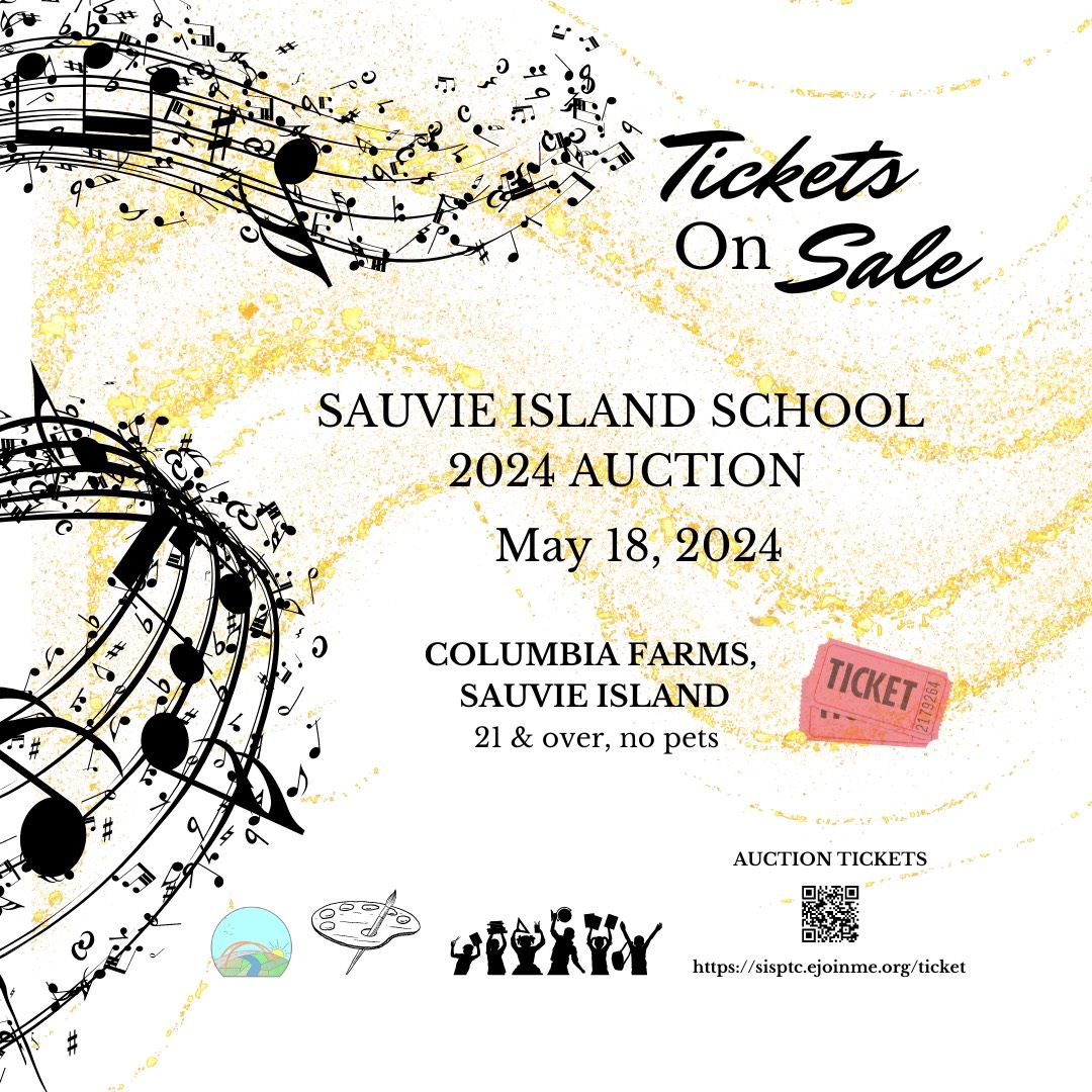 Auction flyer for 2024, music notes and staff