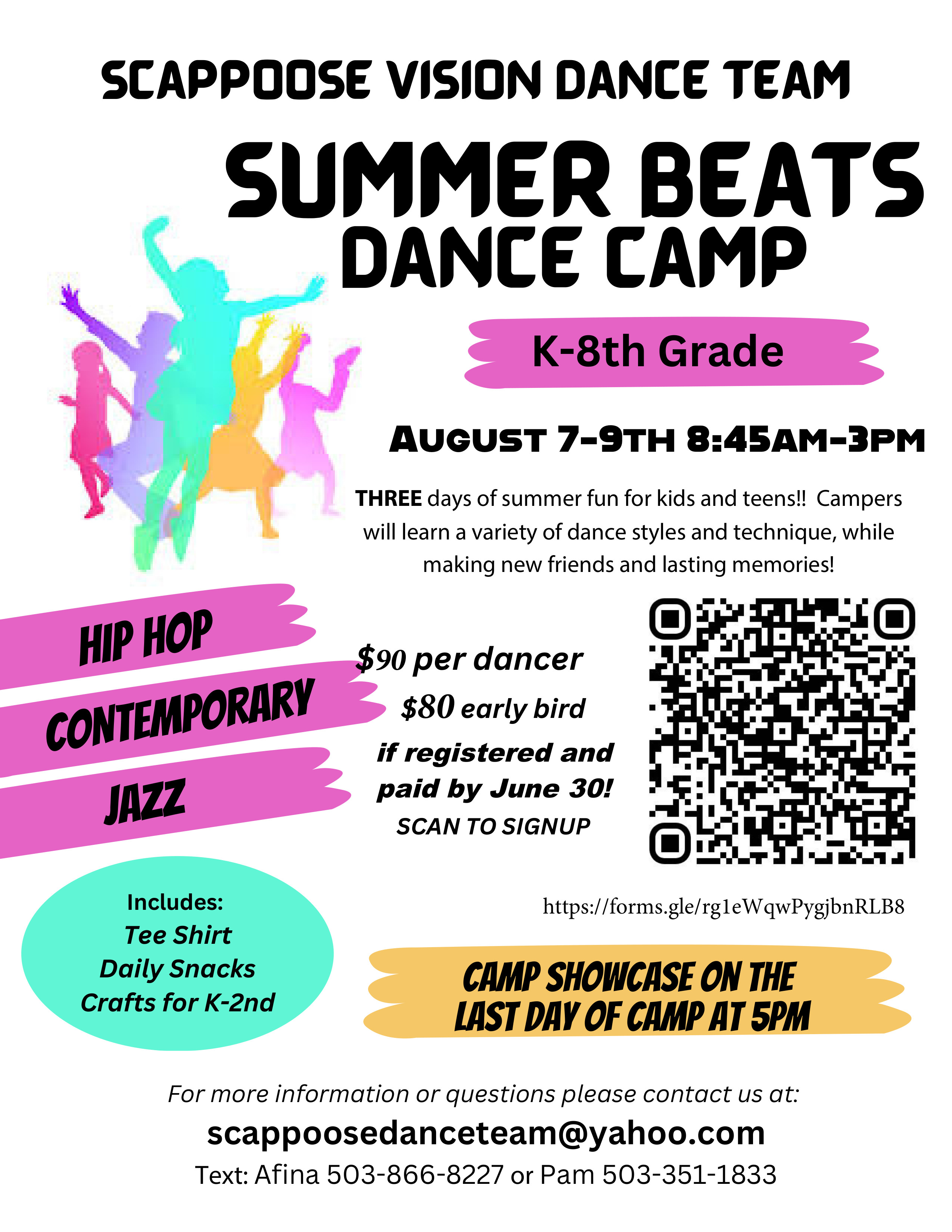 Scappoose Dance Team summer camp flyer