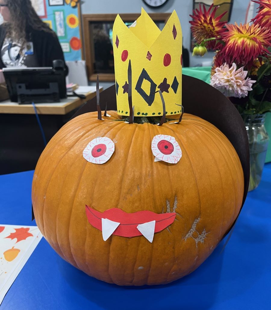 Student decorated pumpkin vampire queen