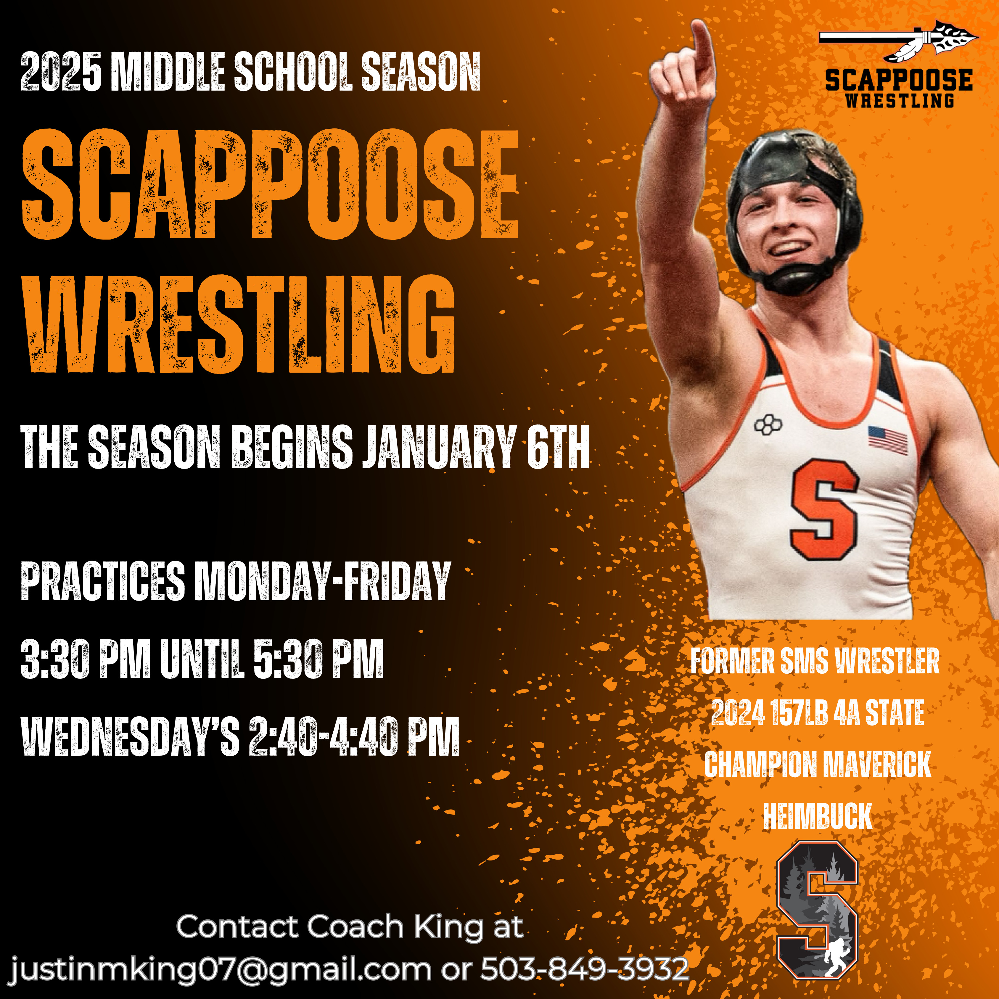 Scappoose Middle School wrestling sign up flyer