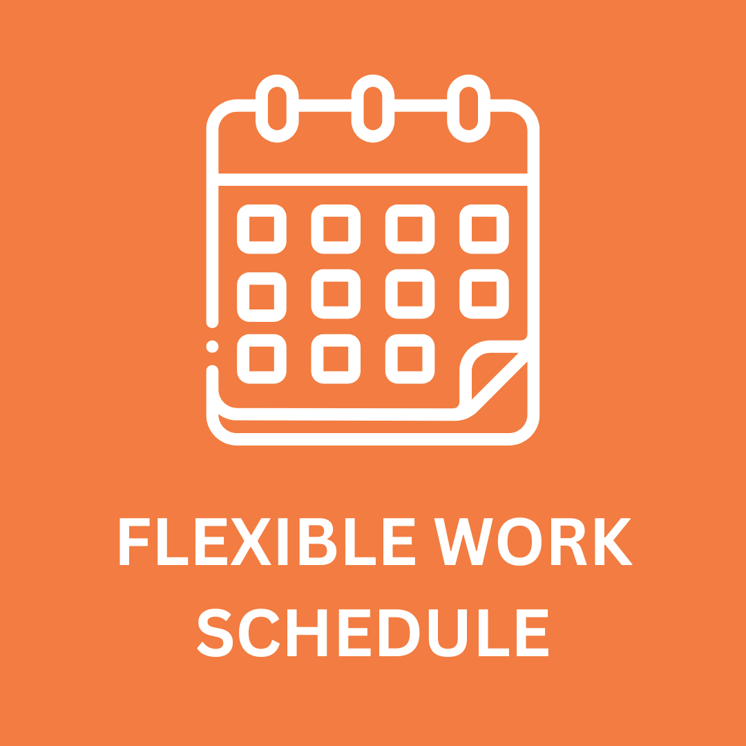 calendar icon with words "flexible work schedule" on orange background