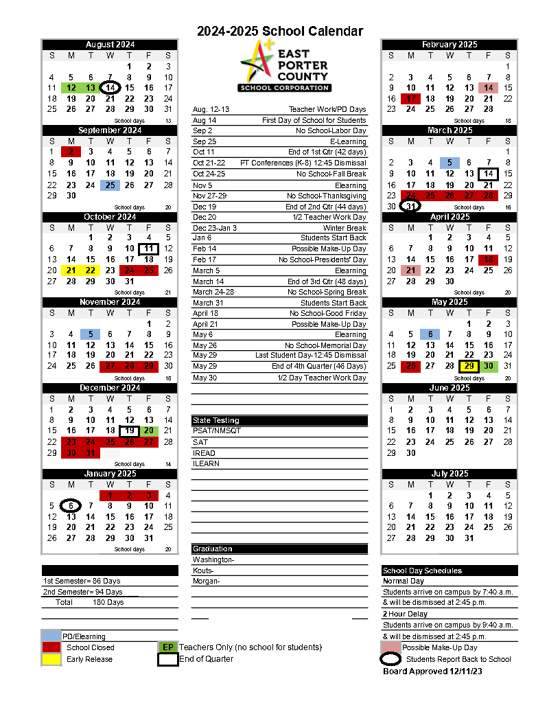 2024-2025 School Year Calendar