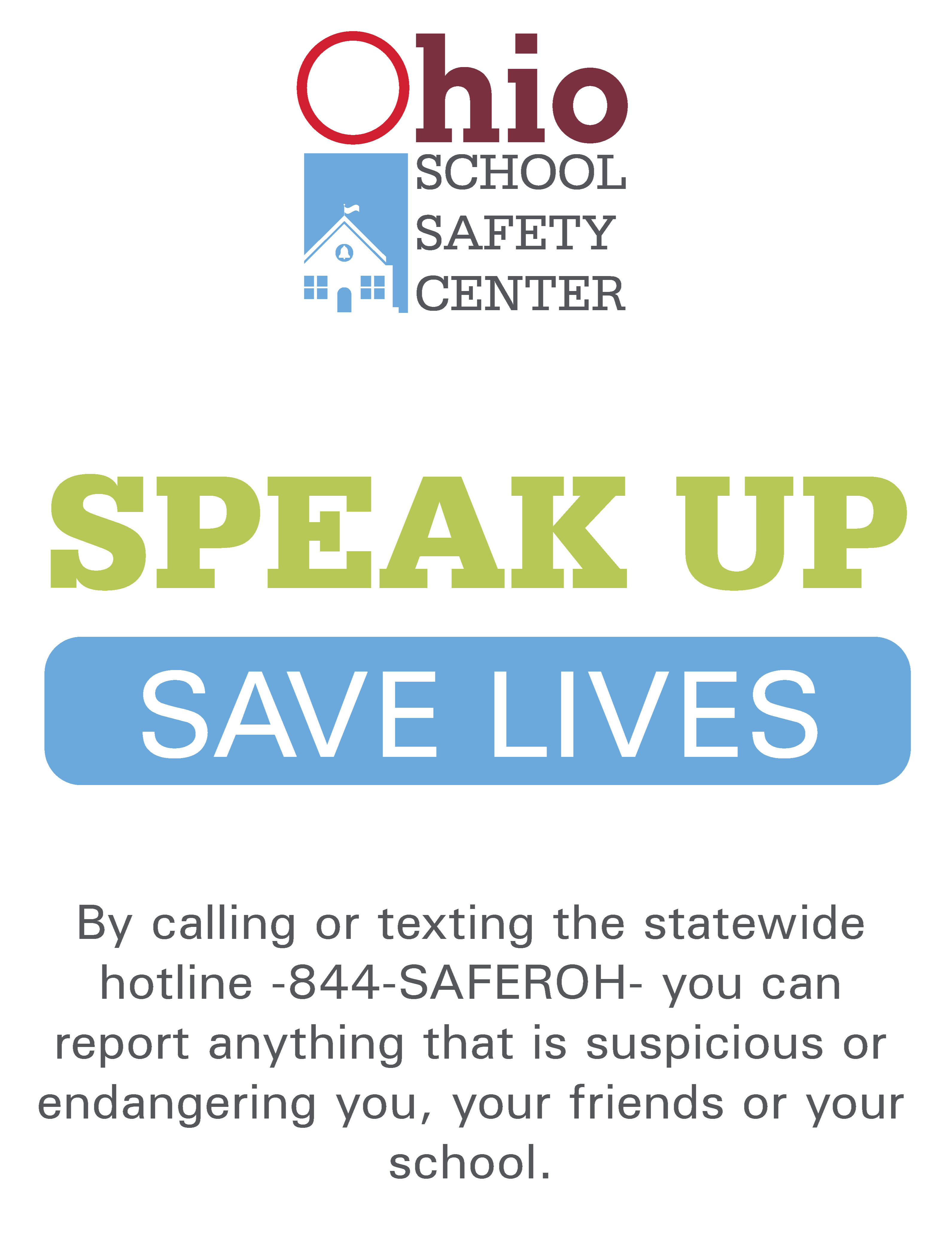 Ohio School Safety Center - Speak up, save lives flyer
