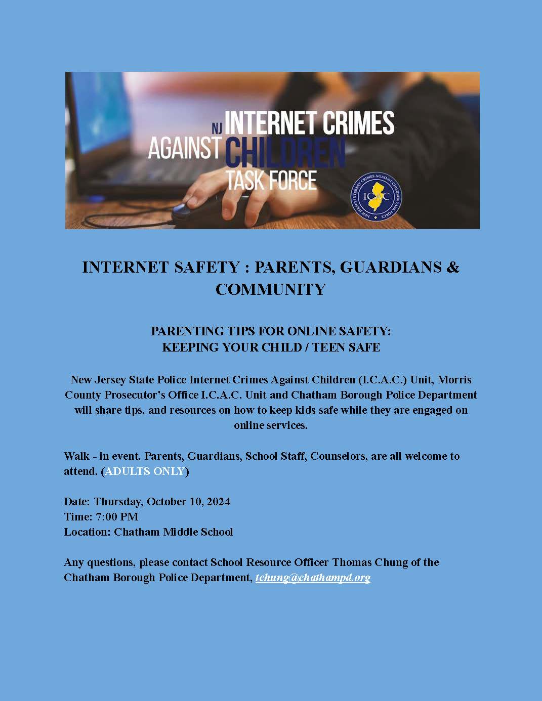 Internet Safety Presentation - October 10, 2024 Chatham Middle School 7 PM