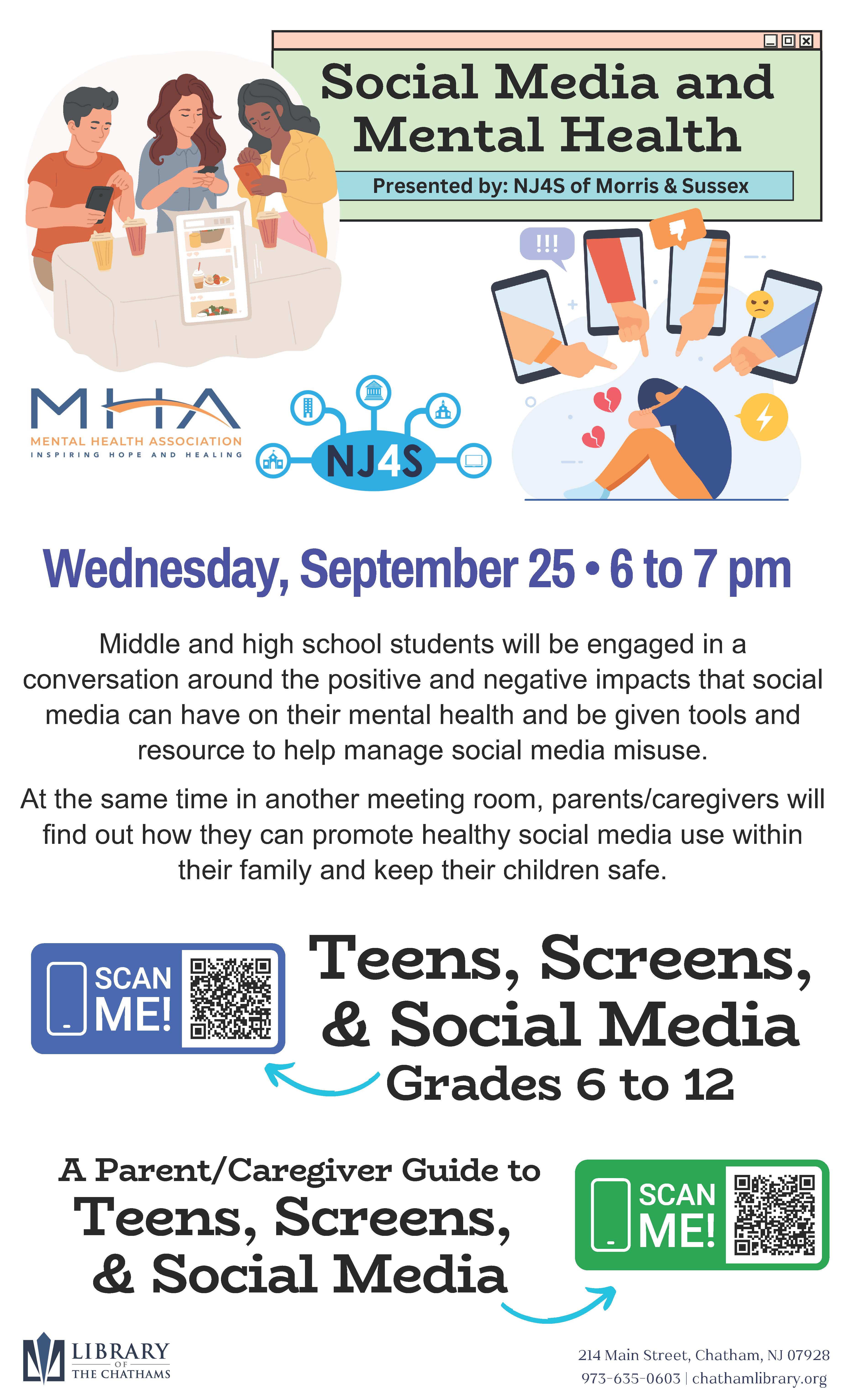 Social Media and Mental Health at Chatham Library Wednesday September 25th 6-7 pm