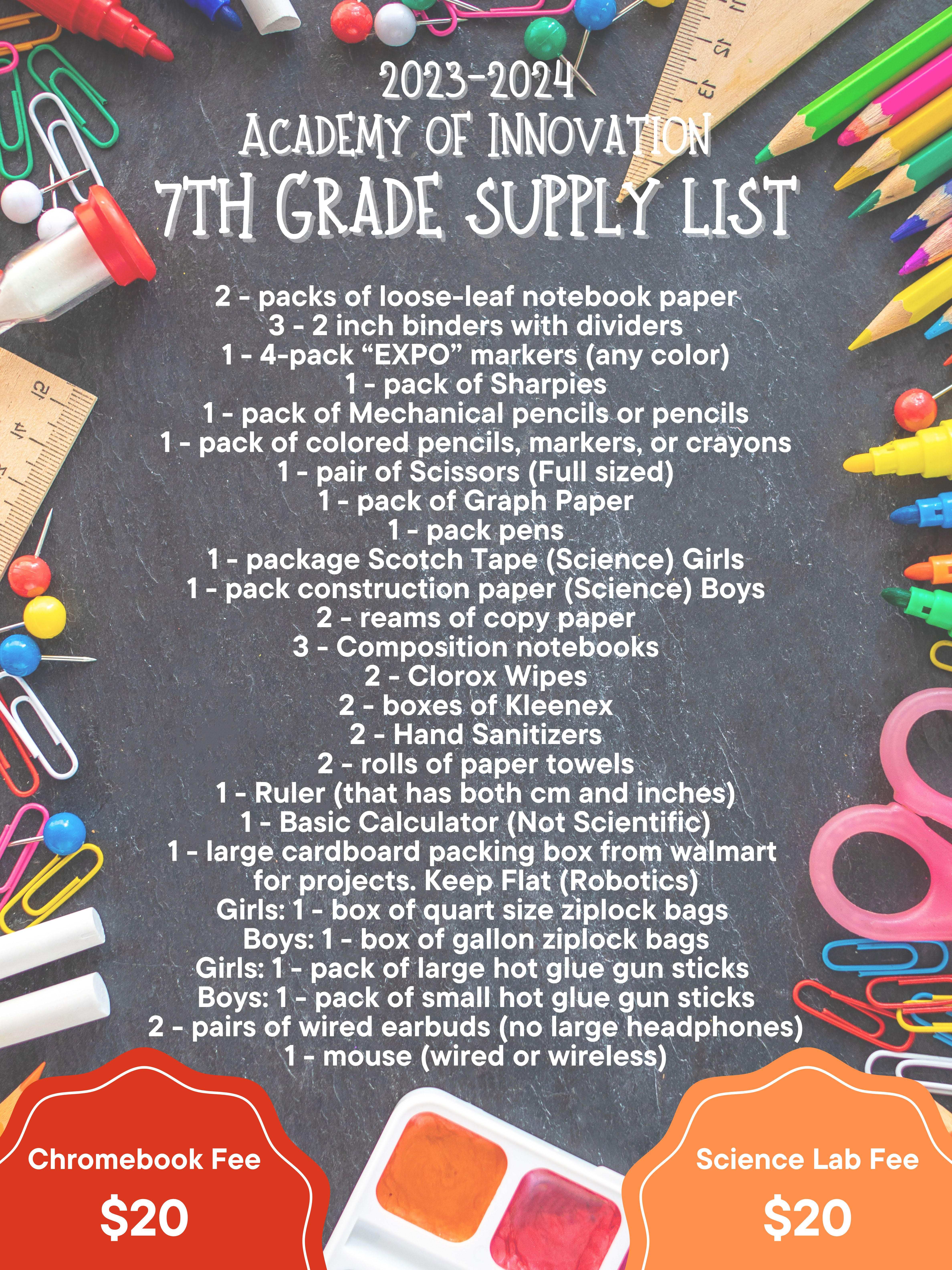 Supply List 7th Grade