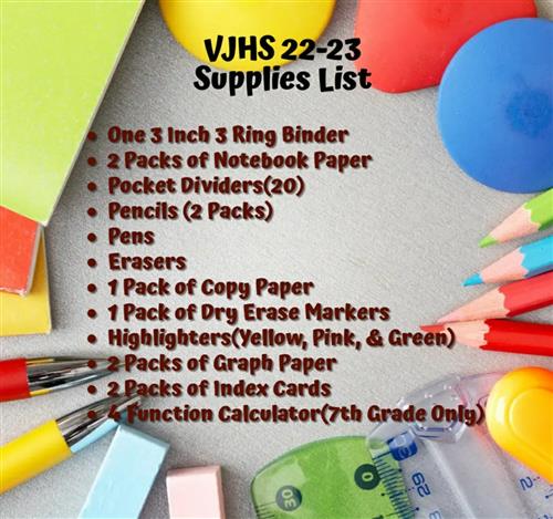 VJHS 2022-23 School Supplies List