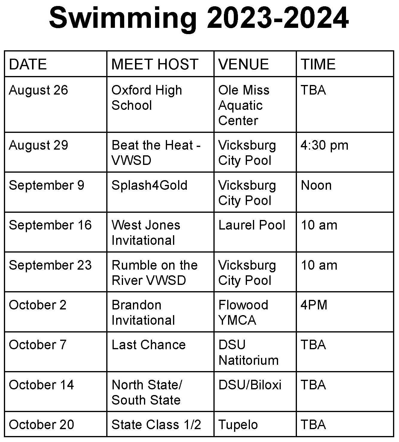 Swim Schedule