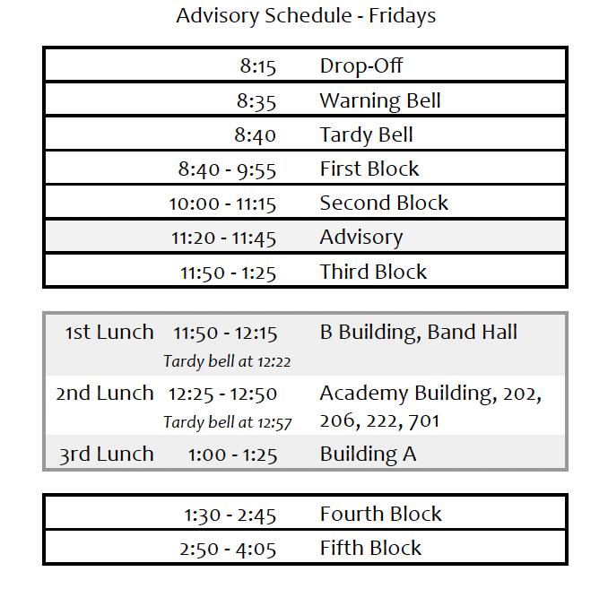 advisory and early release schedule