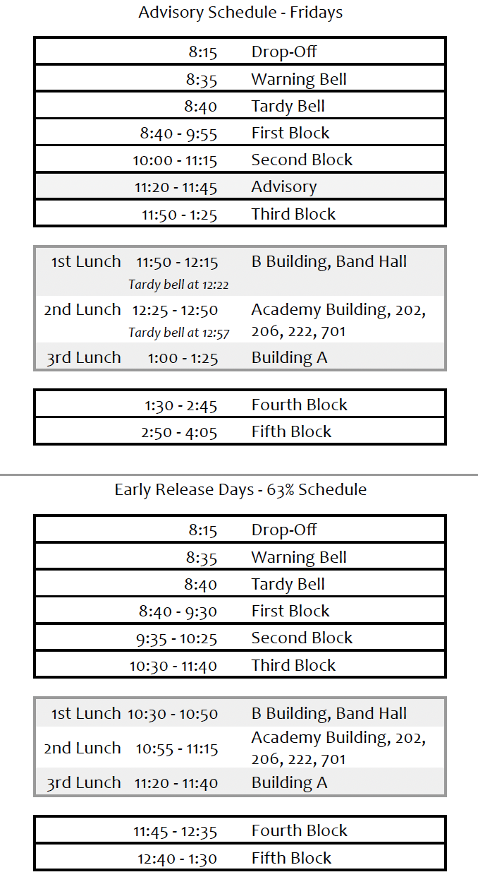 Advisory and early release schedule