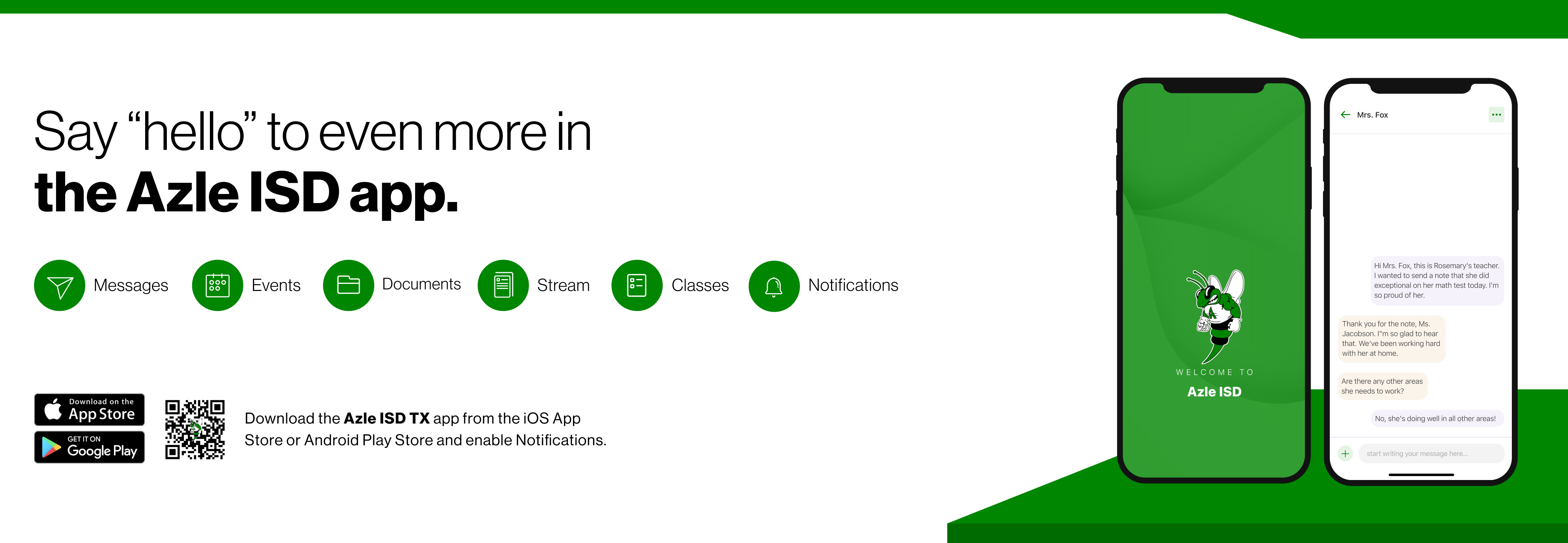 Say hello to Parent-Teacher chat in the new Rooms app. Download the Azle ISD app in the Google Play or Apple App store