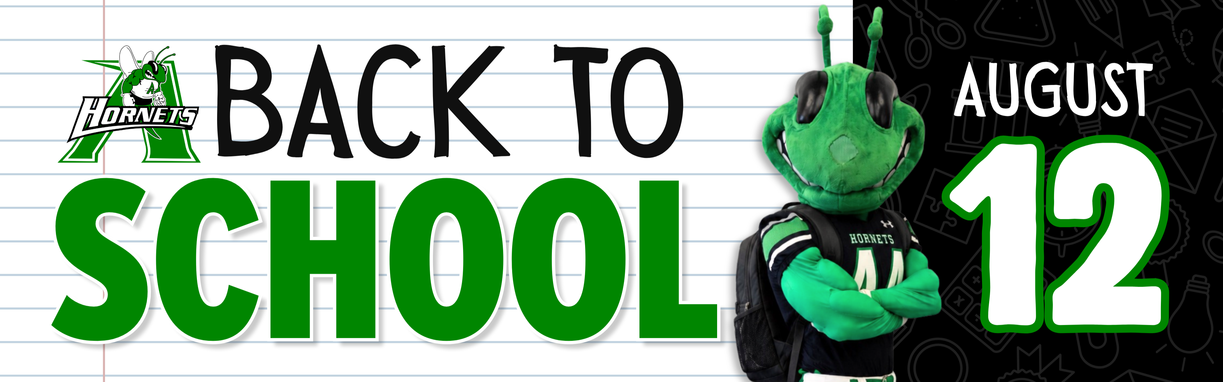 Back to school decorative graphic, school starts august 12