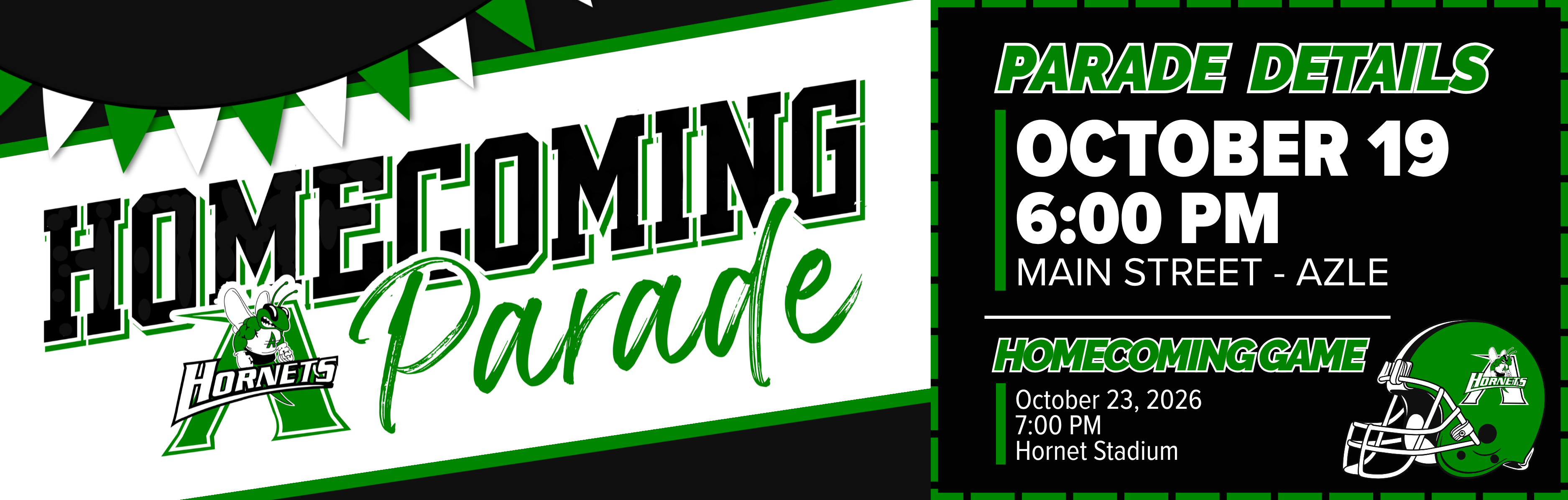 Homecoming Parade Information graphic with parade and game details