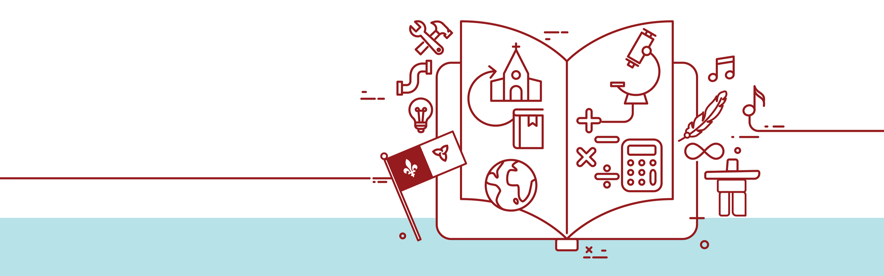 Banner for 2026-2027 Course Offerings Guide with illustration of book, tools, church, globe and calculator.