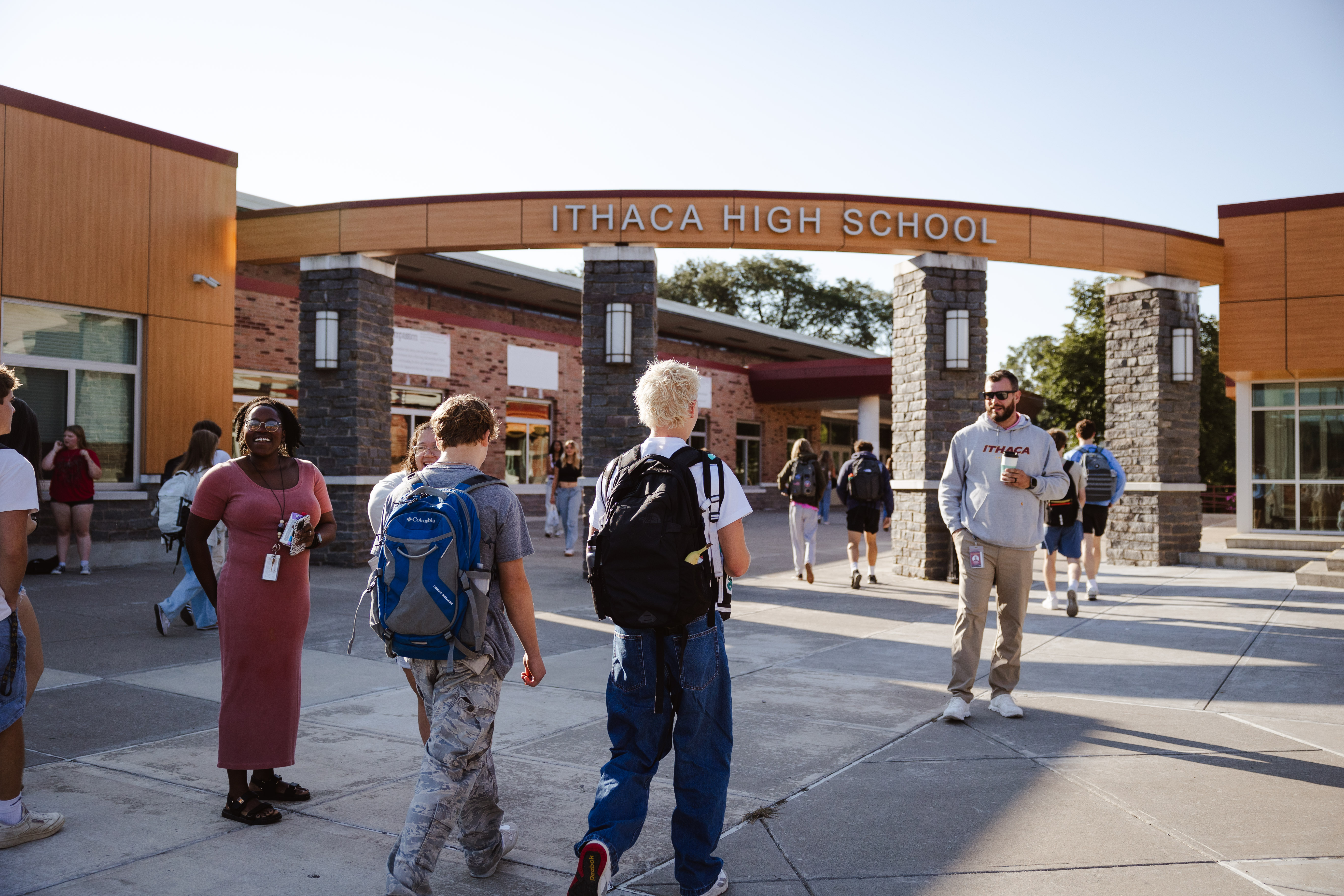 Students walking into Ithaca High School