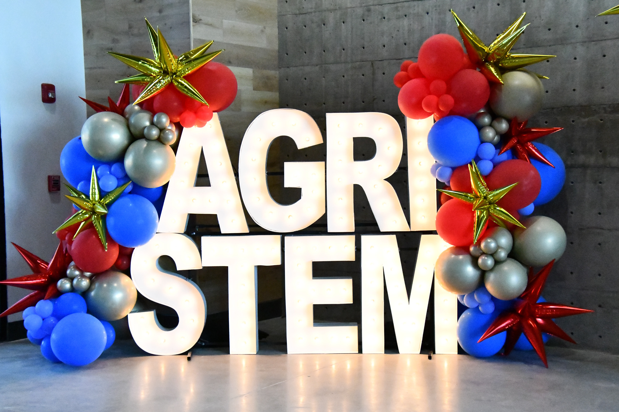 AGRI STEM letters surrounded by balloons
