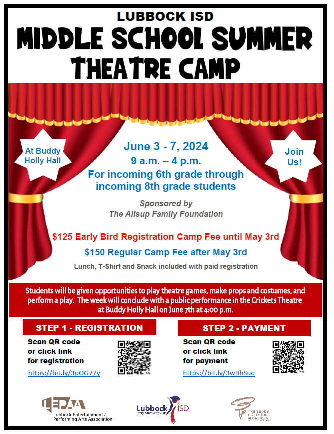 Middle School Theatre Camp Flier 2024