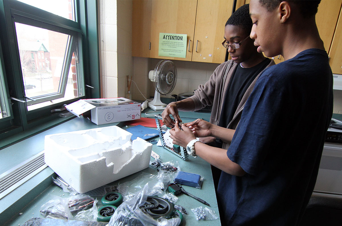 students in robotics lab