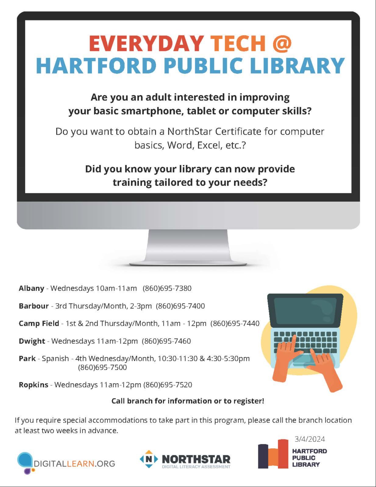 Hartford Public Library free computer lessons