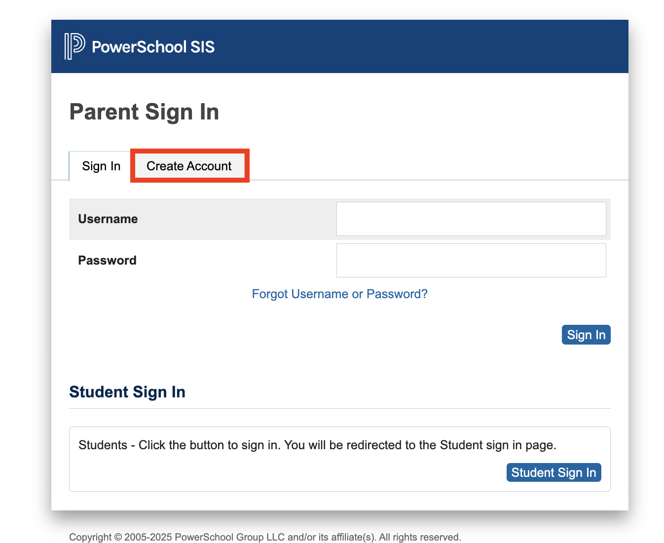 Click on  Create Account