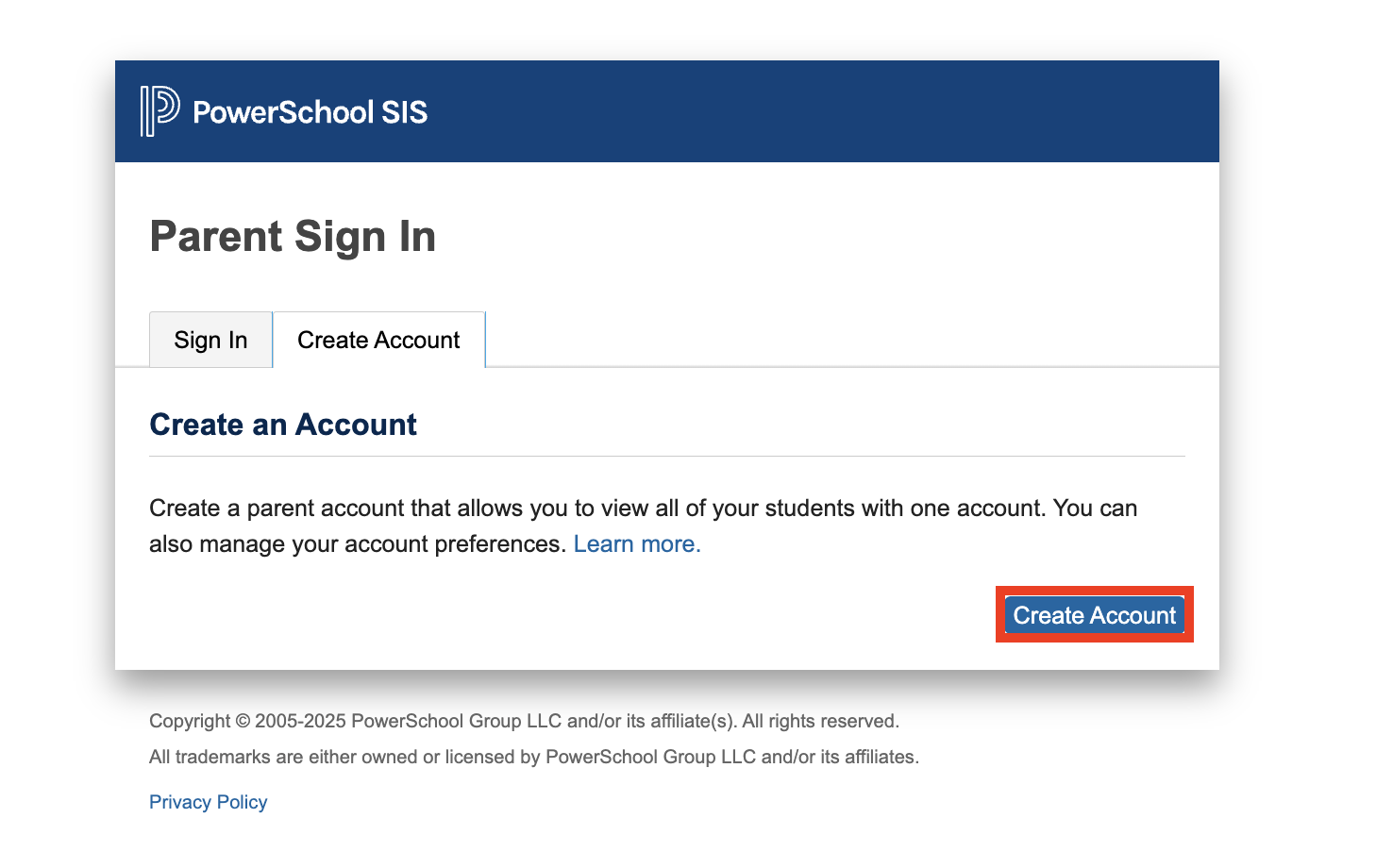 Create Account Button