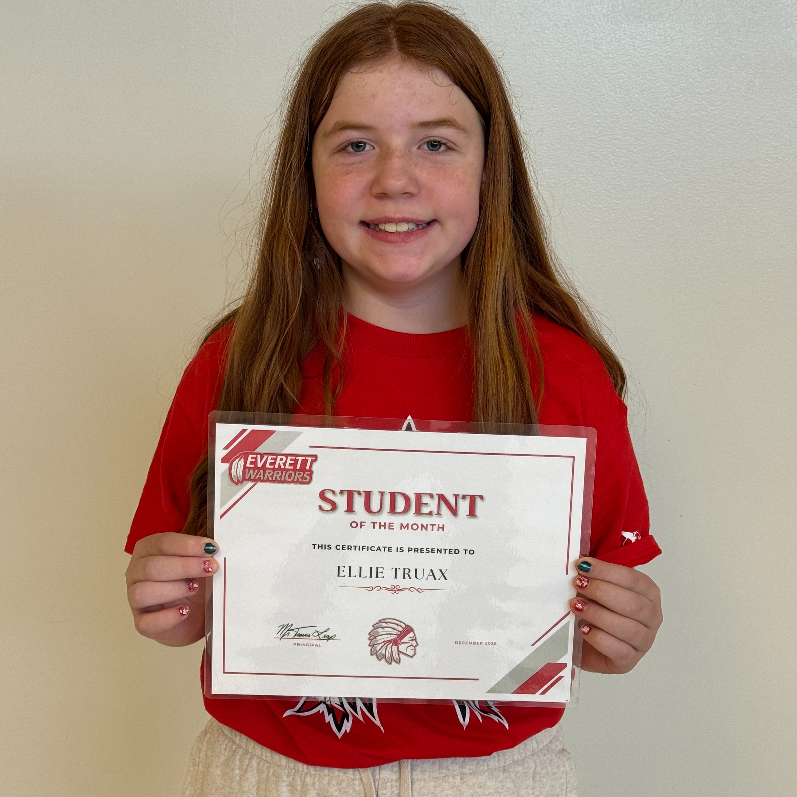 5th Grade student of the month Ellie Truax