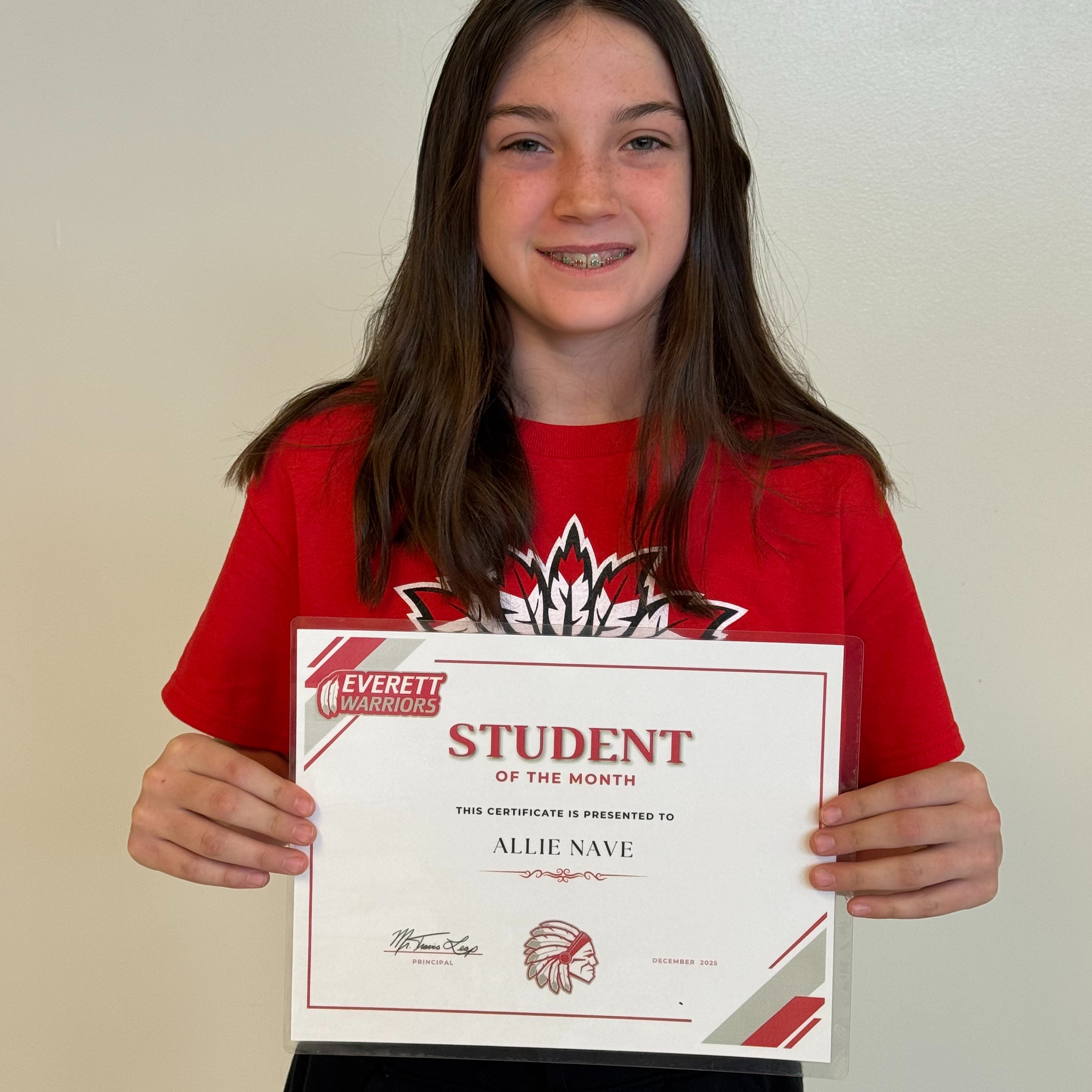 6th Grade student of the month Allie Nave